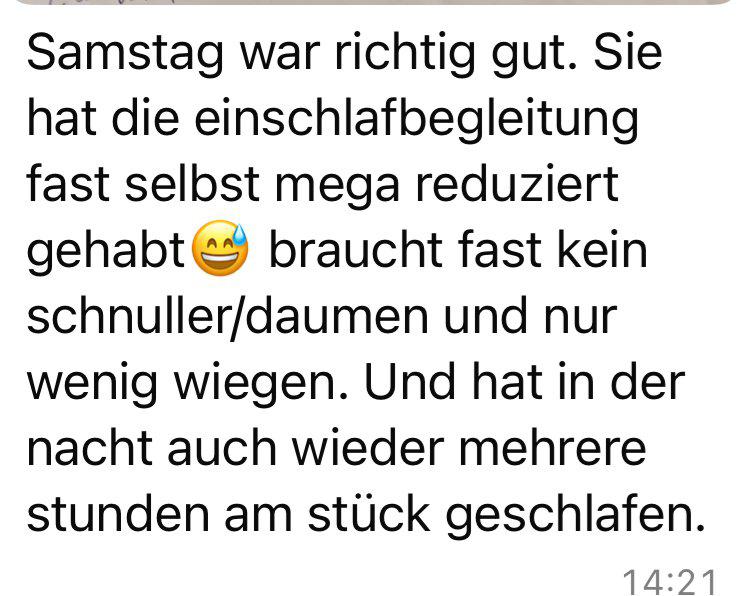 Nachricht einer Mama: Ihre Tochter braucht kaum noch Einschlafbegleitung und schläft nachts mehrere Stunden am Stück
